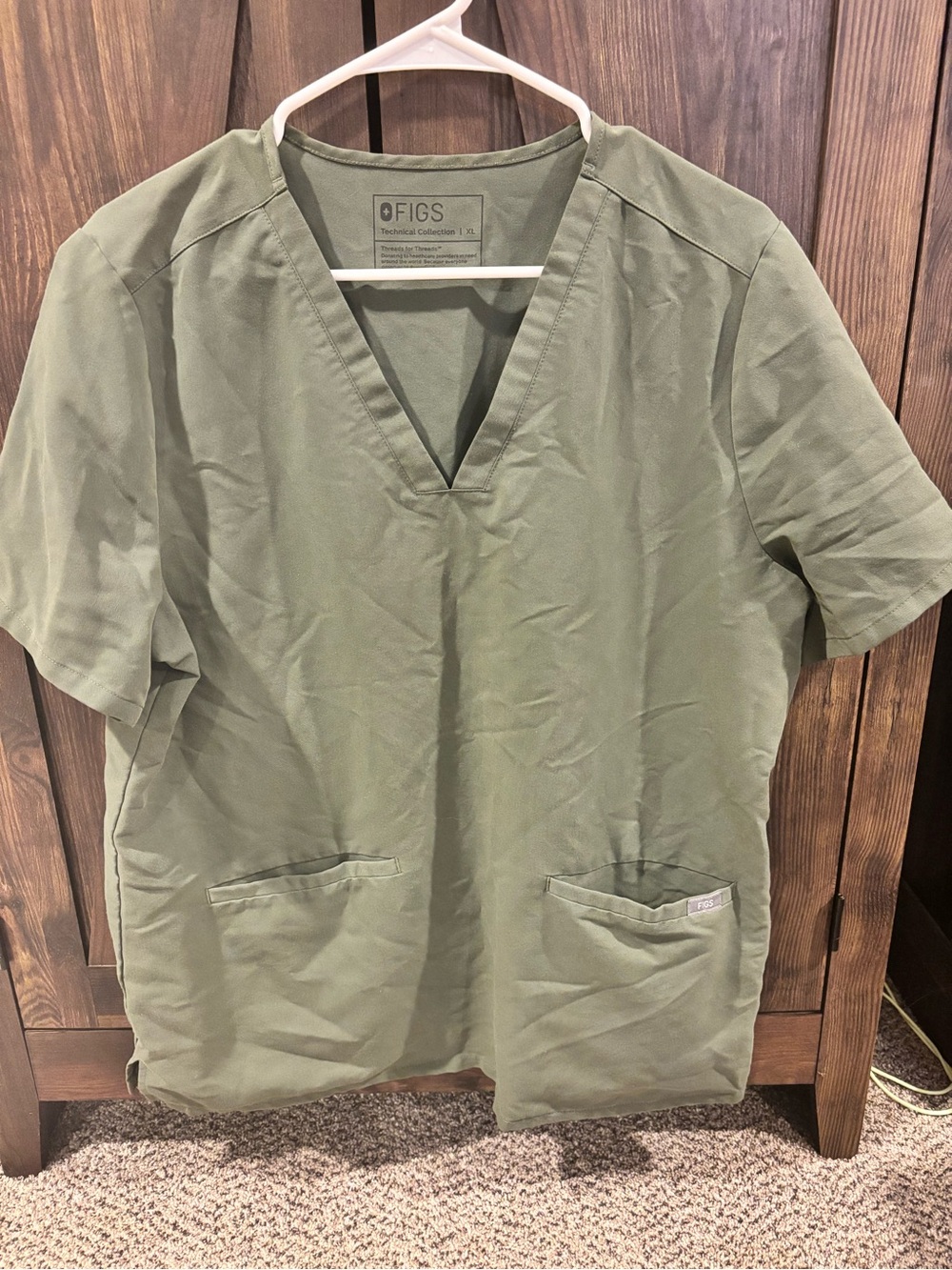 FIGS Men's Olive Green V-Neck Scrub Top